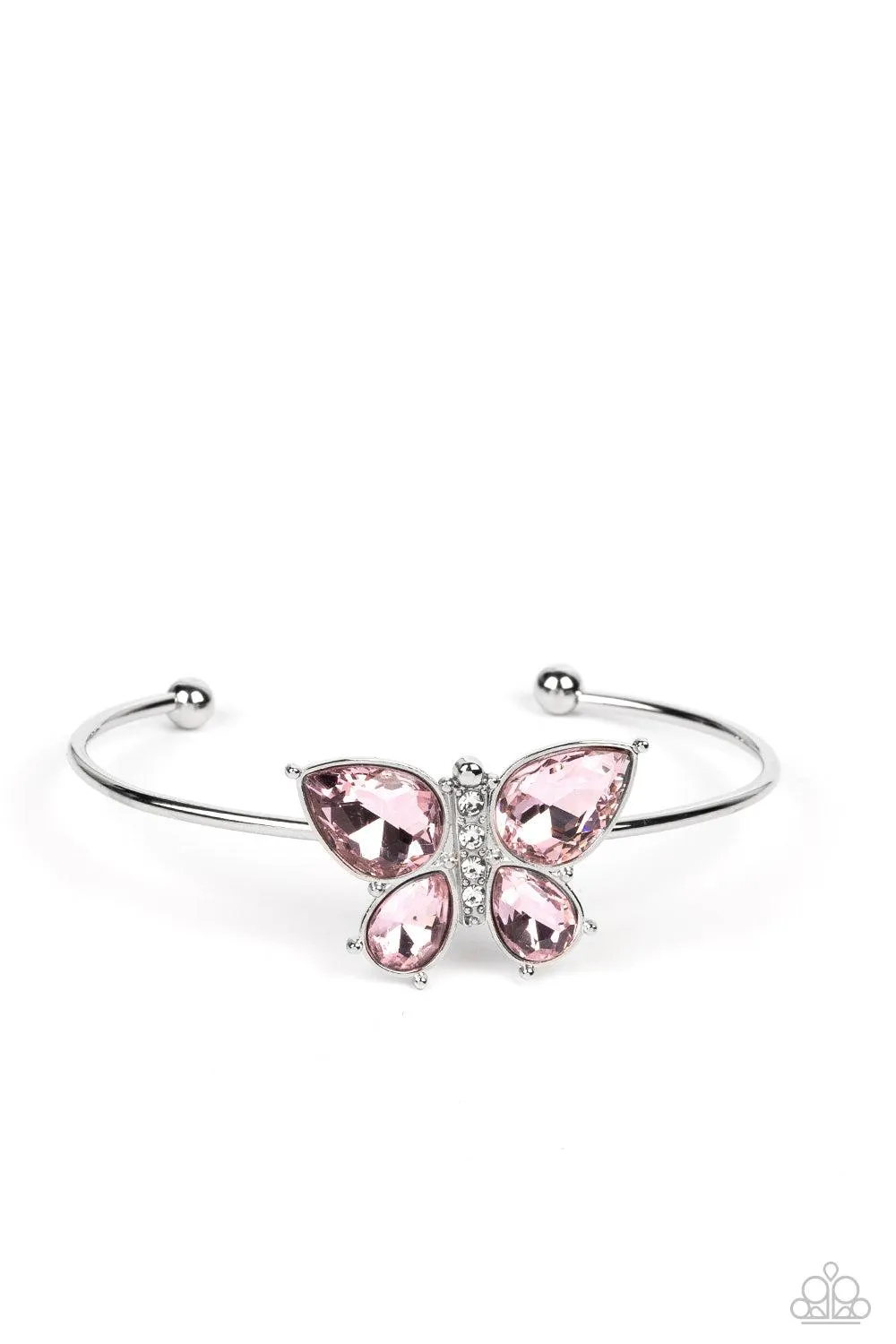 Butterfly Beatitude Pink Rhinestone Butterfly Cuff Bracelet - Paparazzi Accessories