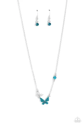 Cant BUTTERFLY Me Love Blue Rhinestone Butterfly Necklace - Paparazzi Accessories