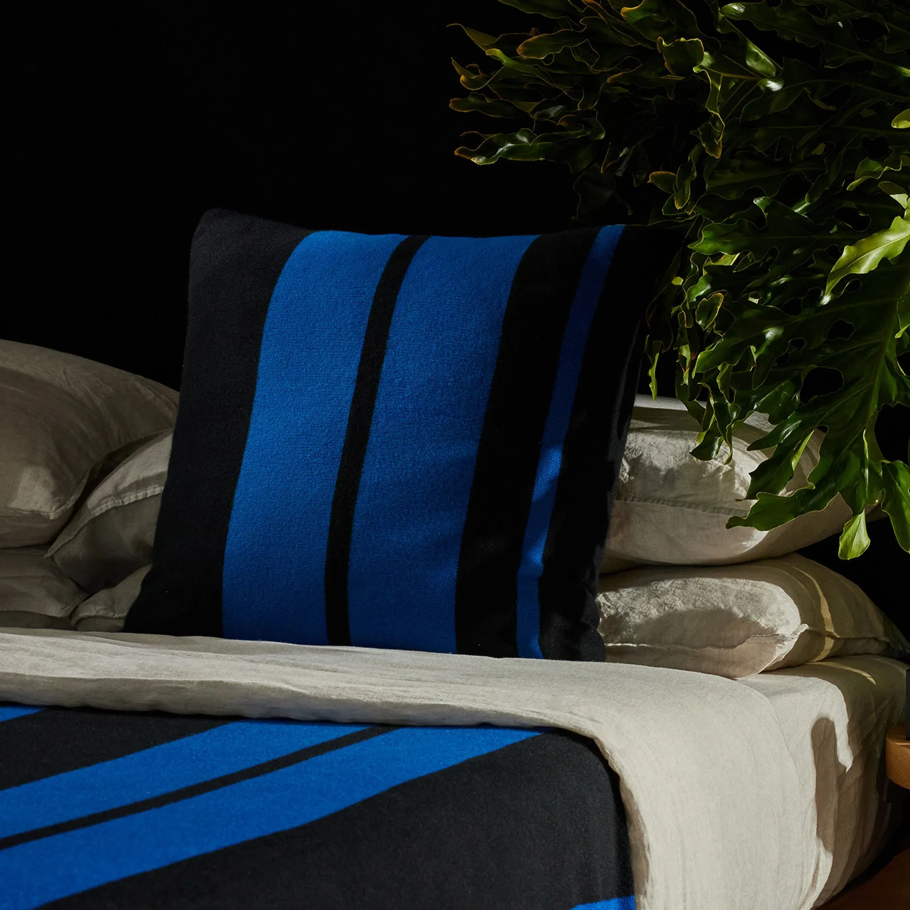 Cashmere Stripe Sham - Black/Royal Blue