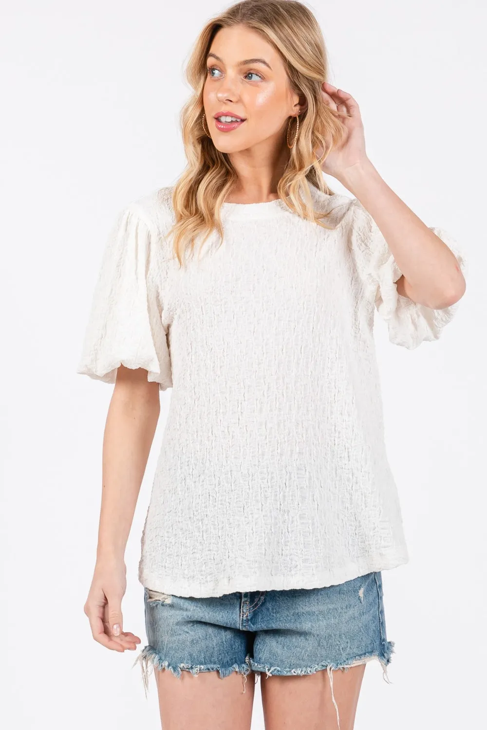 Ces Femme Textured Puff Sleeve Top