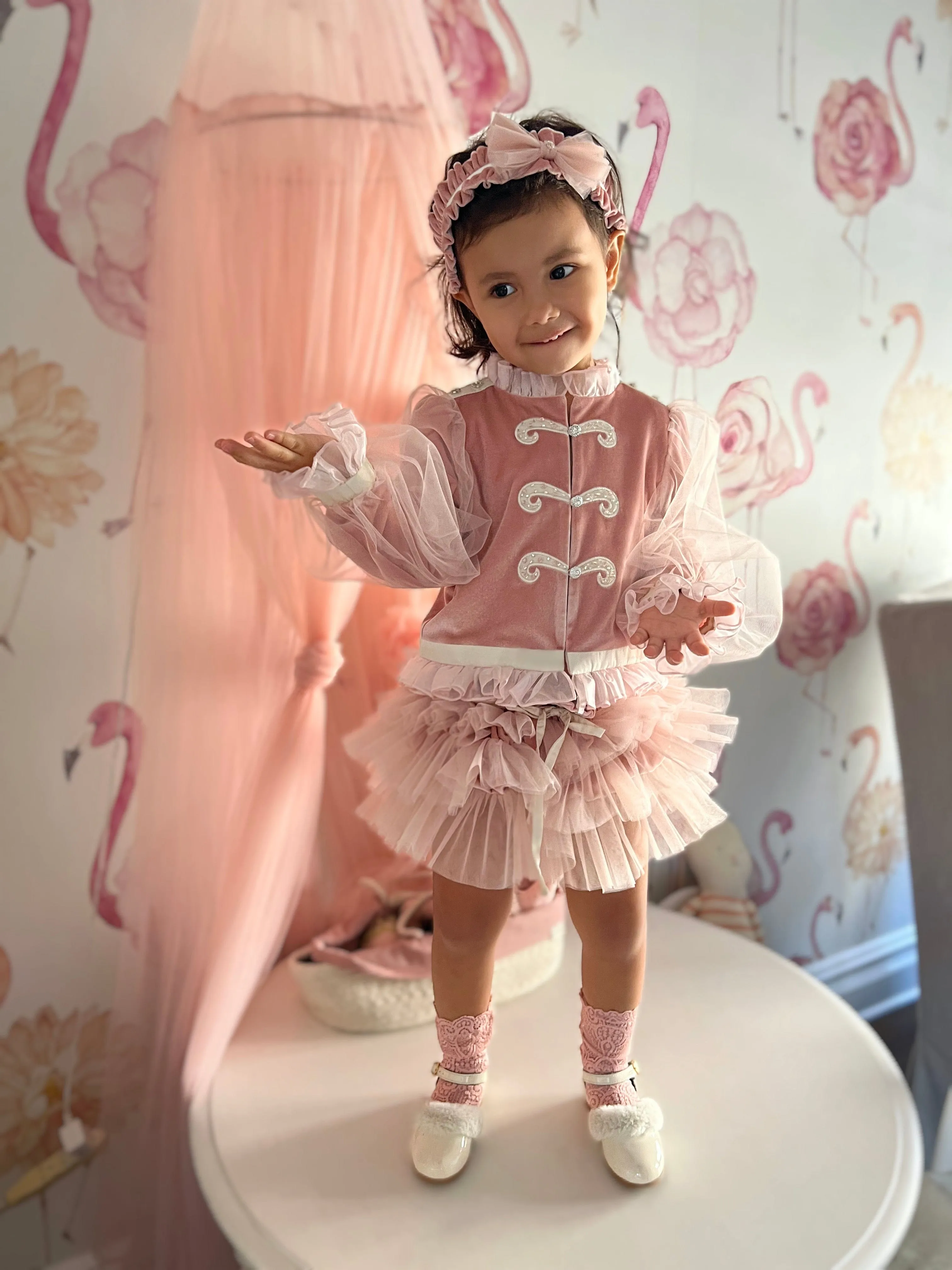 Clara Pink Velour Jacket and Bloomers Set