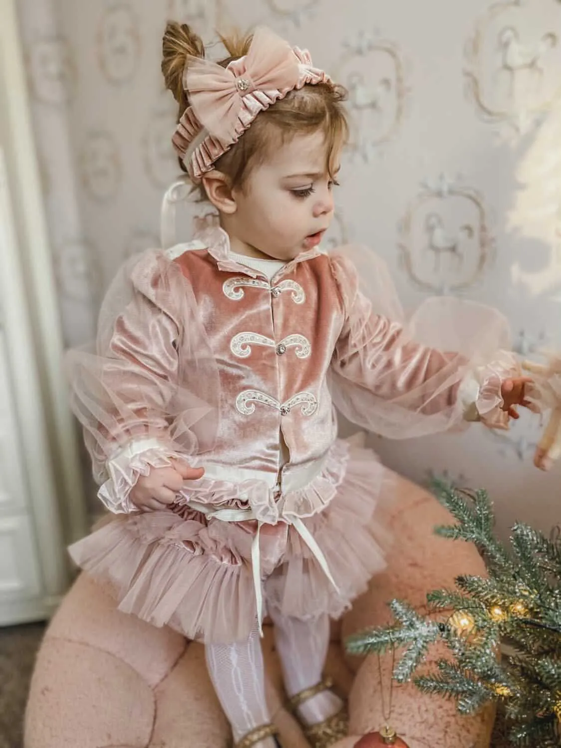 Clara Pink Velour Jacket and Bloomers Set