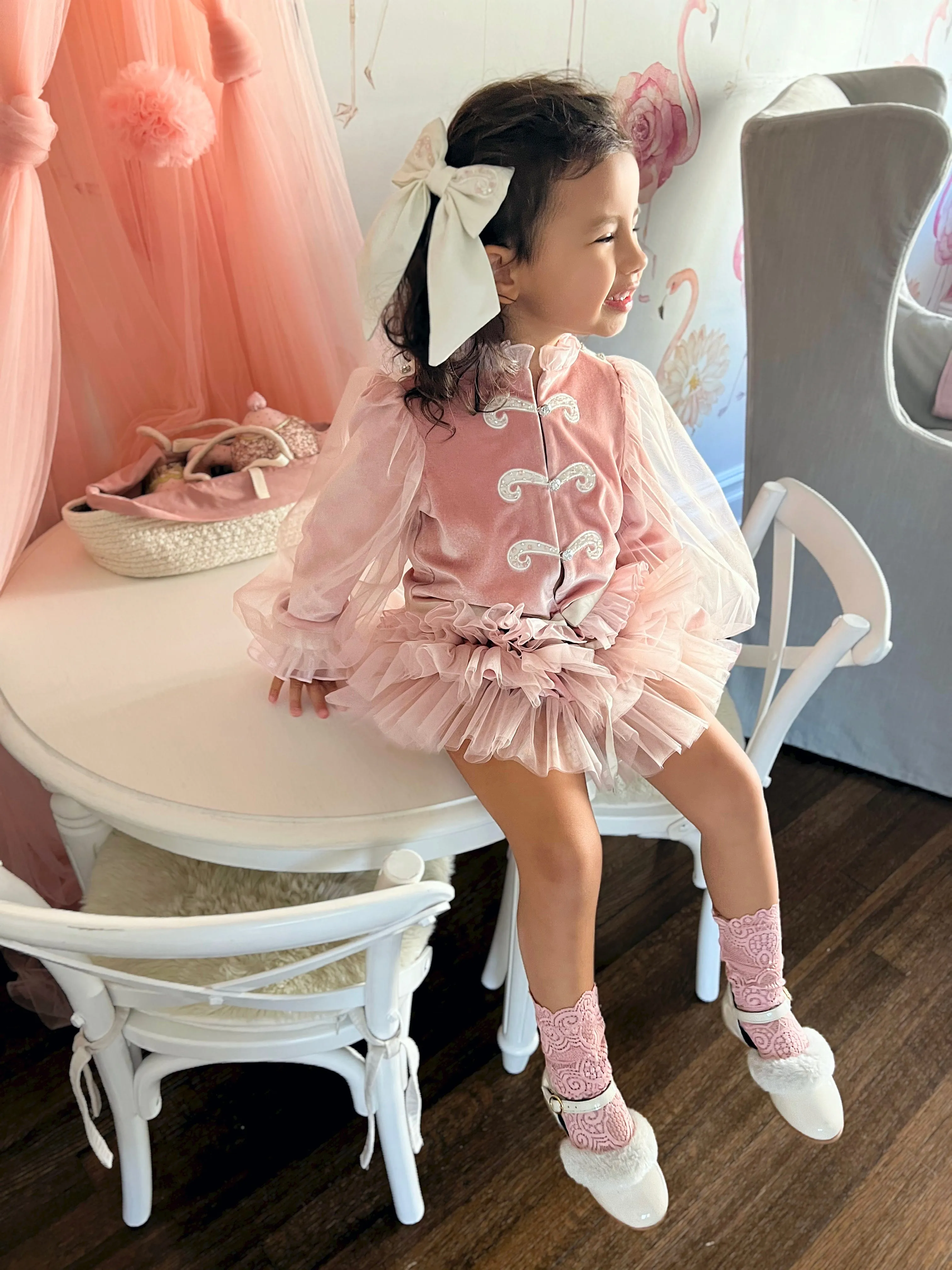 Clara Pink Velour Jacket and Bloomers Set