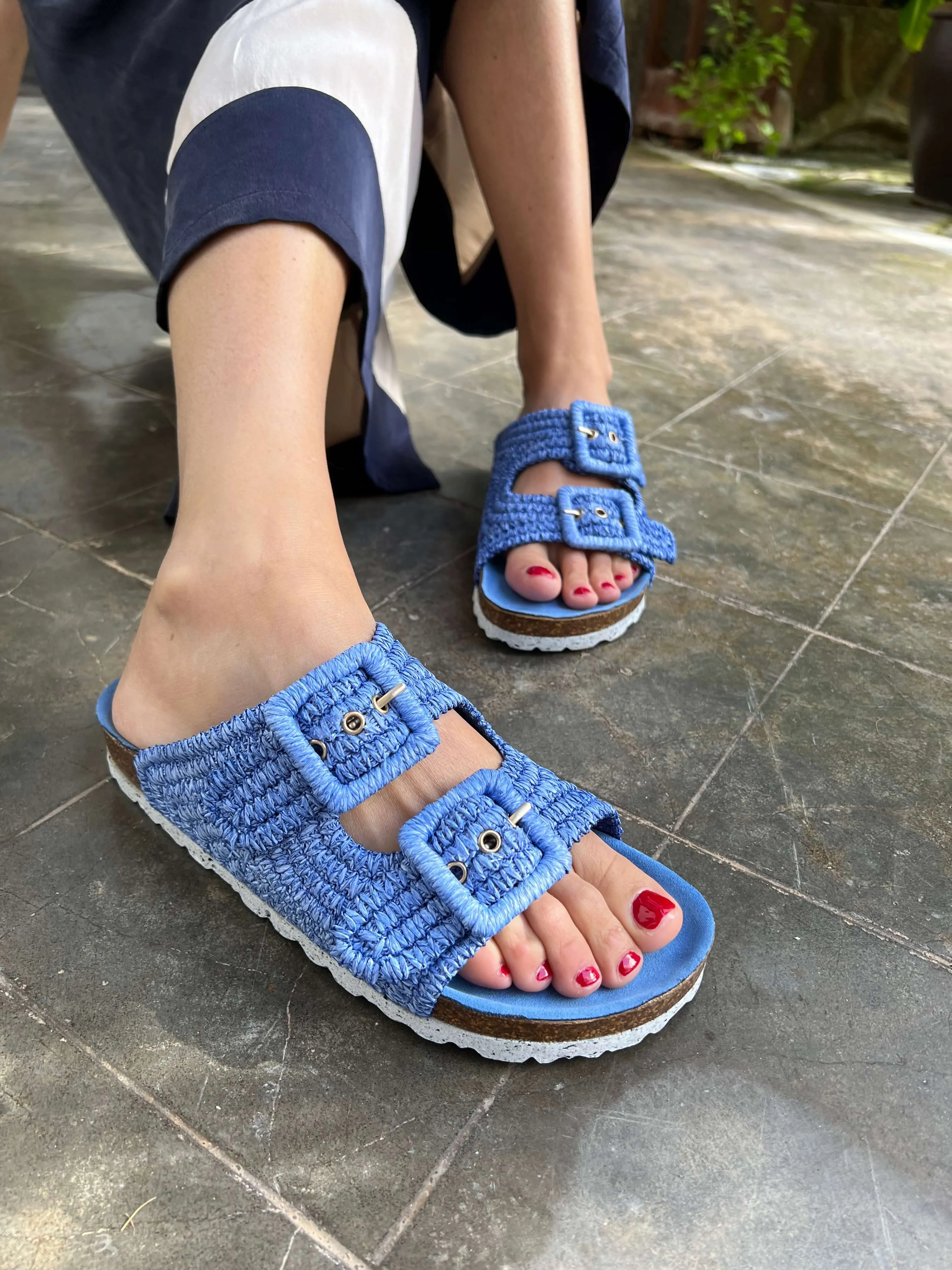 Comillas Vegan Rafia Sandals | Blue