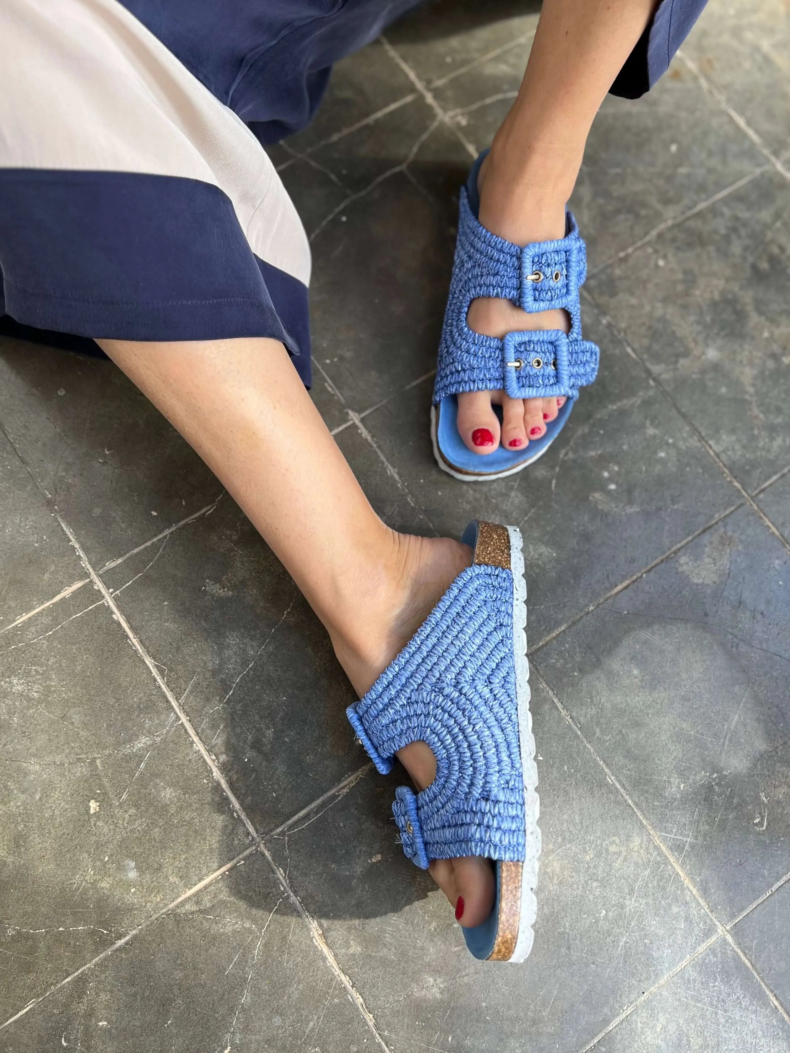 Comillas Vegan Rafia Sandals | Blue