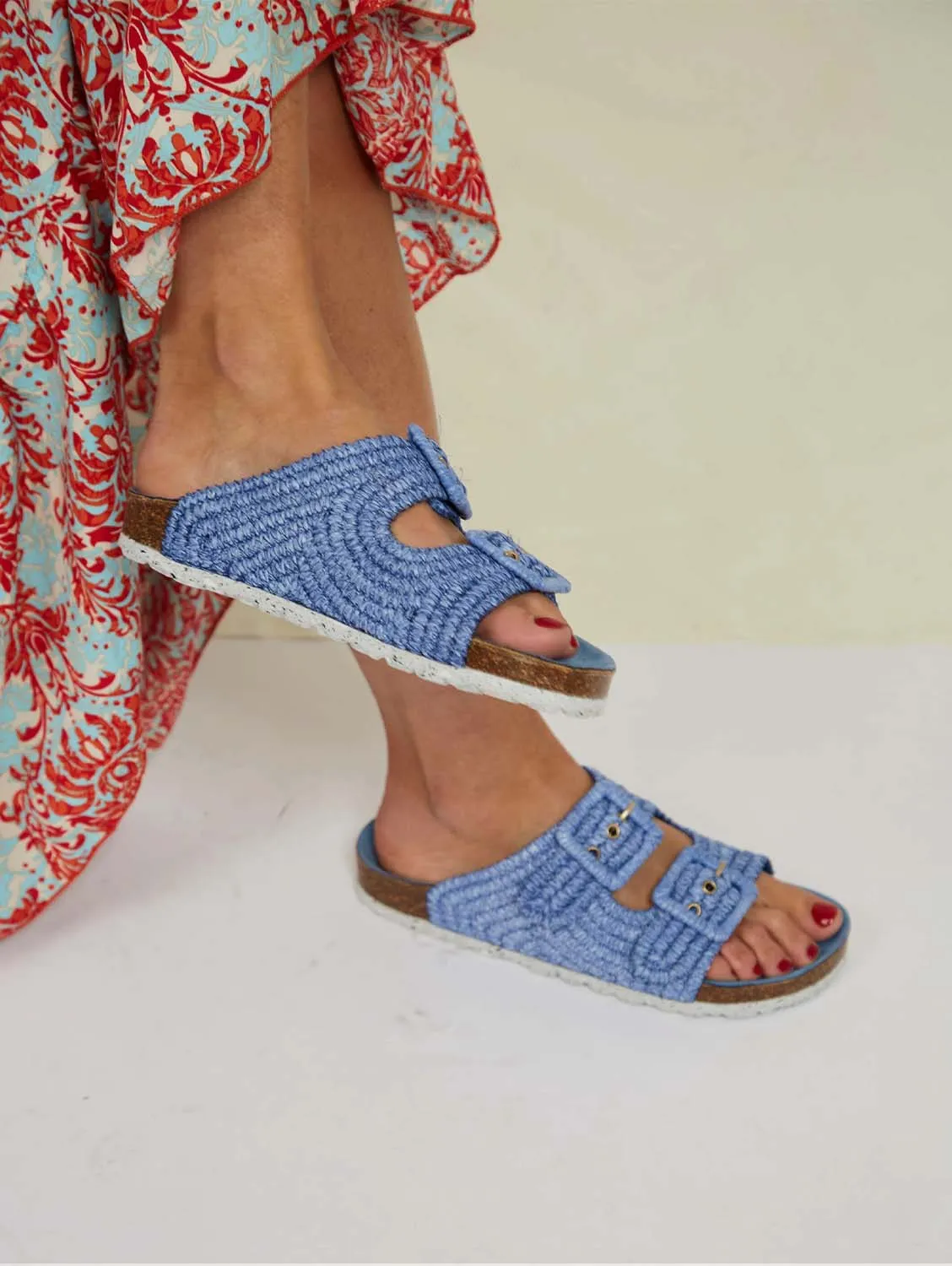 Comillas Vegan Rafia Sandals | Blue