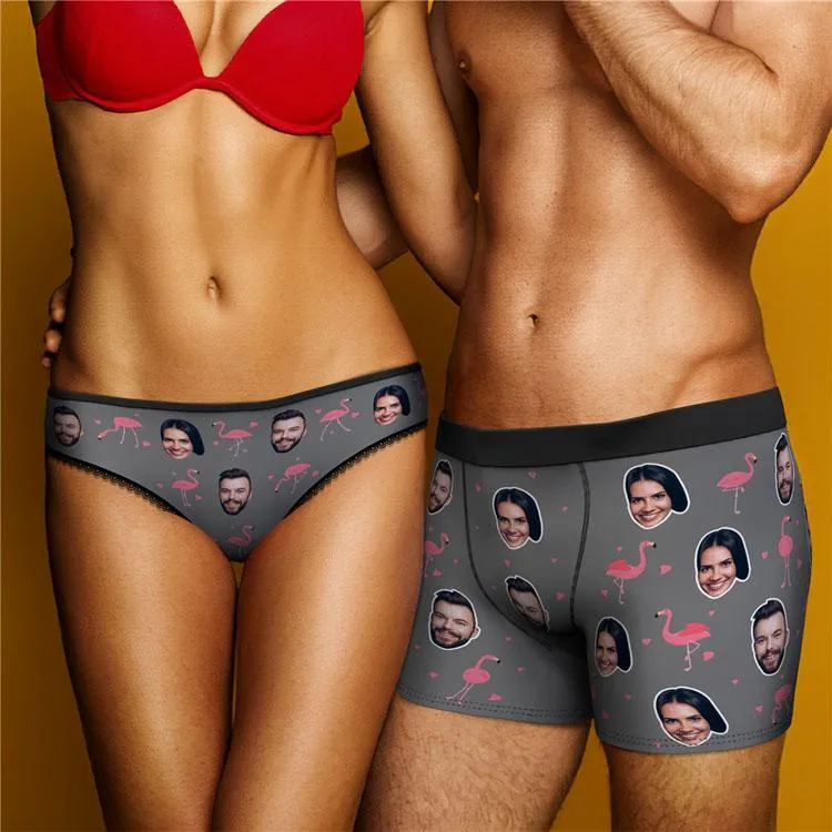 Couple Women's Custom Flamingo And Face On Panties