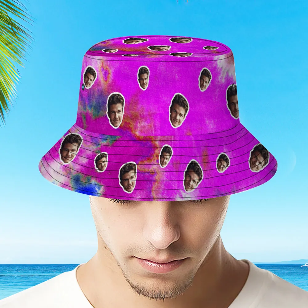 Custom Bucket Hat Unisex Face Bucket Hat Personalized Wide Brim Outdoor Summer Cap Hiking Beach Sports Hats Tie Dye - Violet