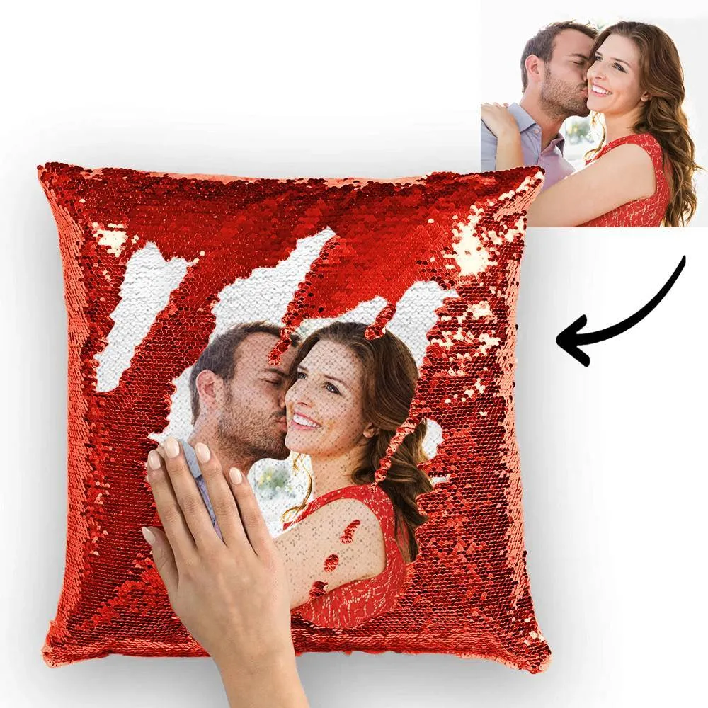 Custom Couple Photo Magic Sequins Pillow Multicolor Shiny 15.75*15.75''