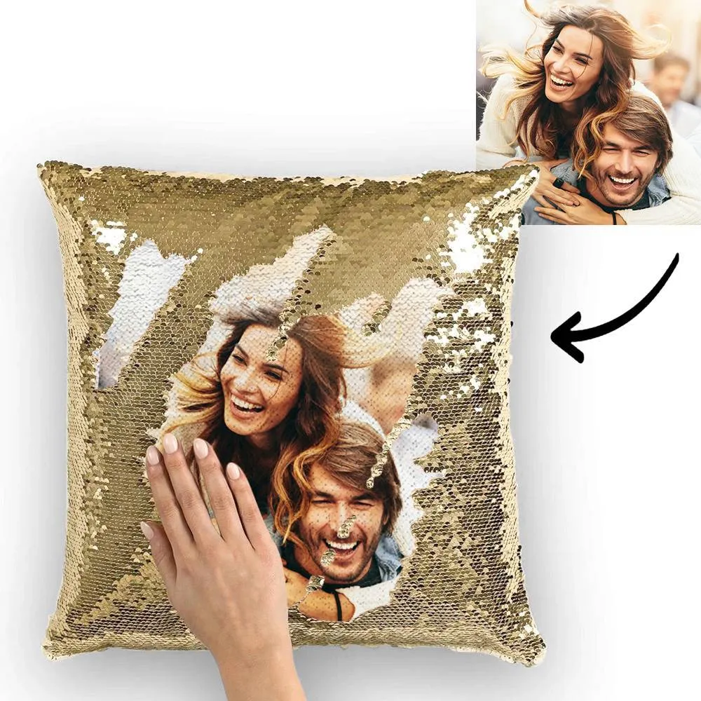 Custom Couple Photo Magic Sequins Pillow Multicolor Shiny 15.75*15.75''