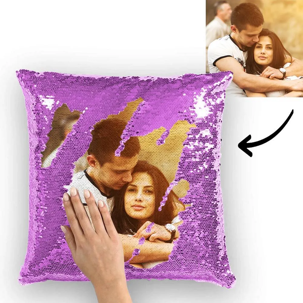 Custom Couple Photo Magic Sequins Pillow Multicolor Shiny 15.75*15.75''