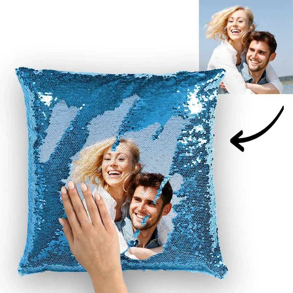 Custom Couple Photo Magic Sequins Pillow Multicolor Shiny 15.75*15.75''