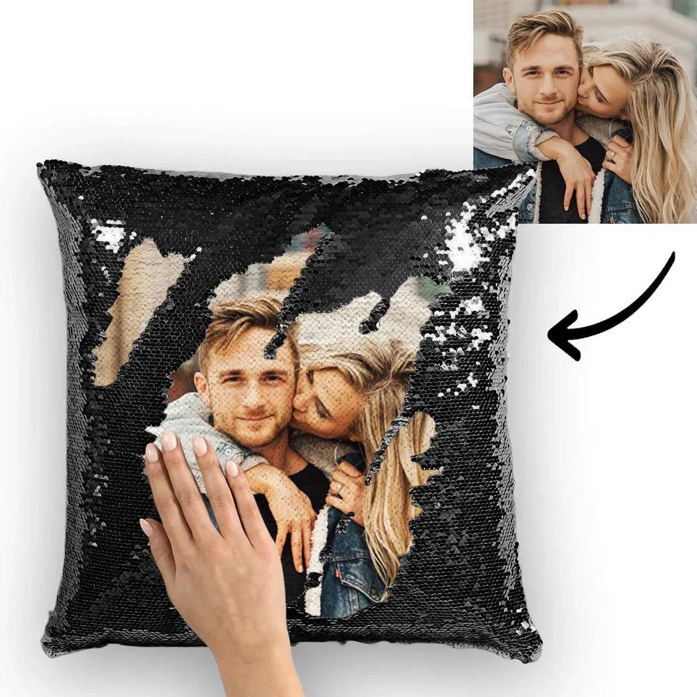 Custom Couple Photo Magic Sequins Pillow Multicolor Shiny 15.75*15.75''