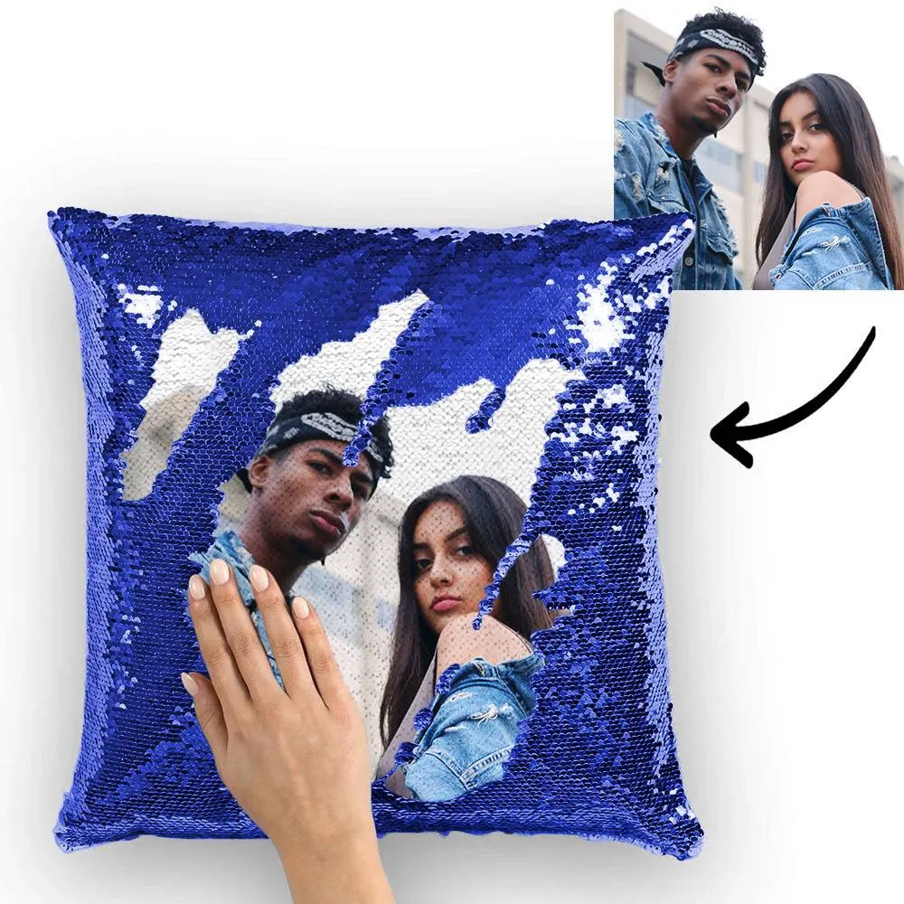 Custom Couple Photo Magic Sequins Pillow Multicolor Shiny 15.75*15.75''