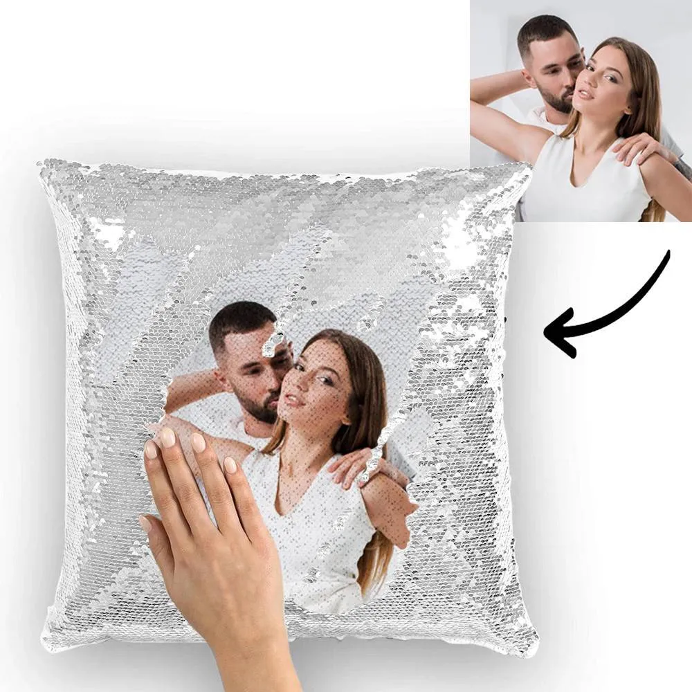 Custom Couple Photo Magic Sequins Pillow Multicolor Shiny 15.75*15.75''