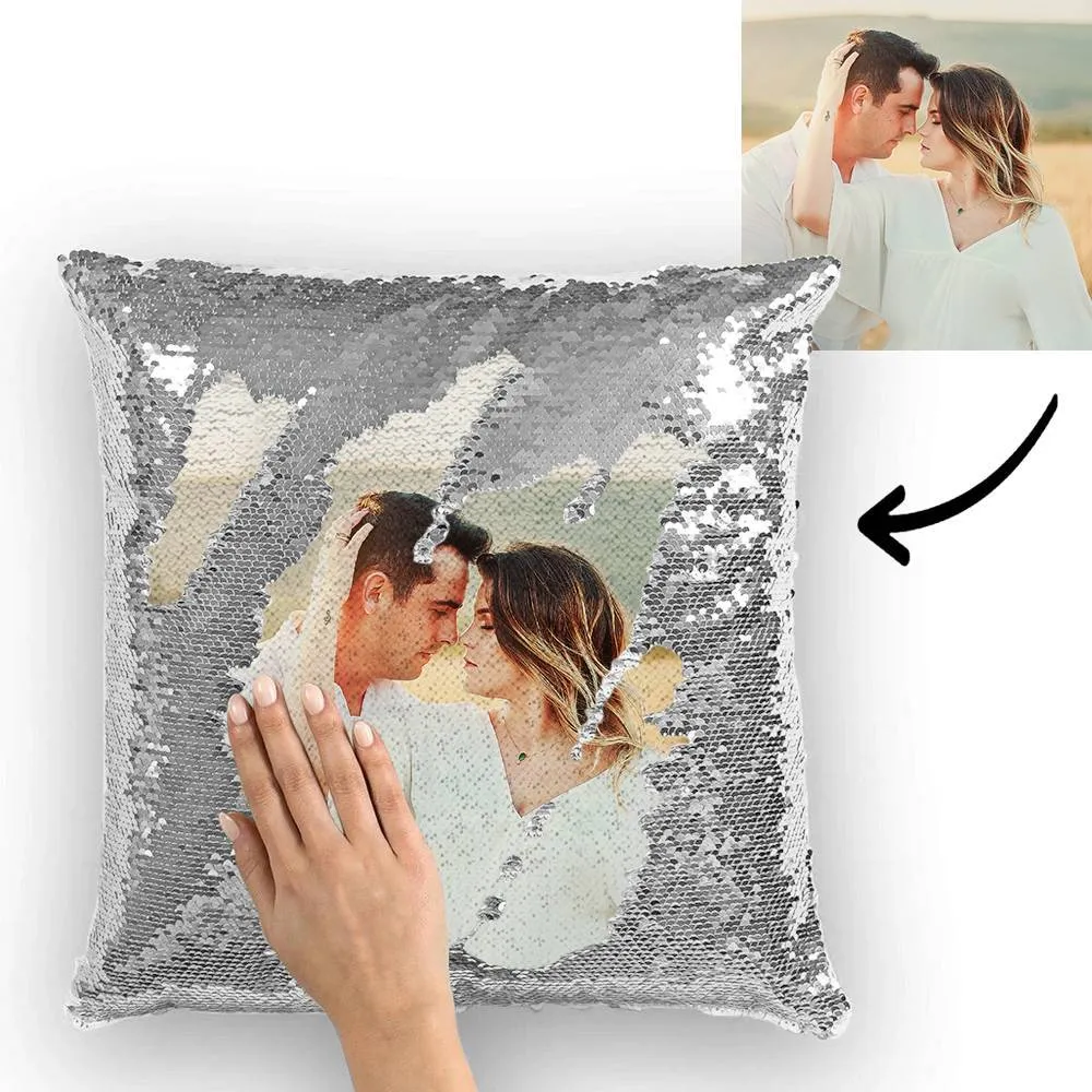 Custom Couple Photo Magic Sequins Pillow Multicolor Shiny 15.75*15.75''