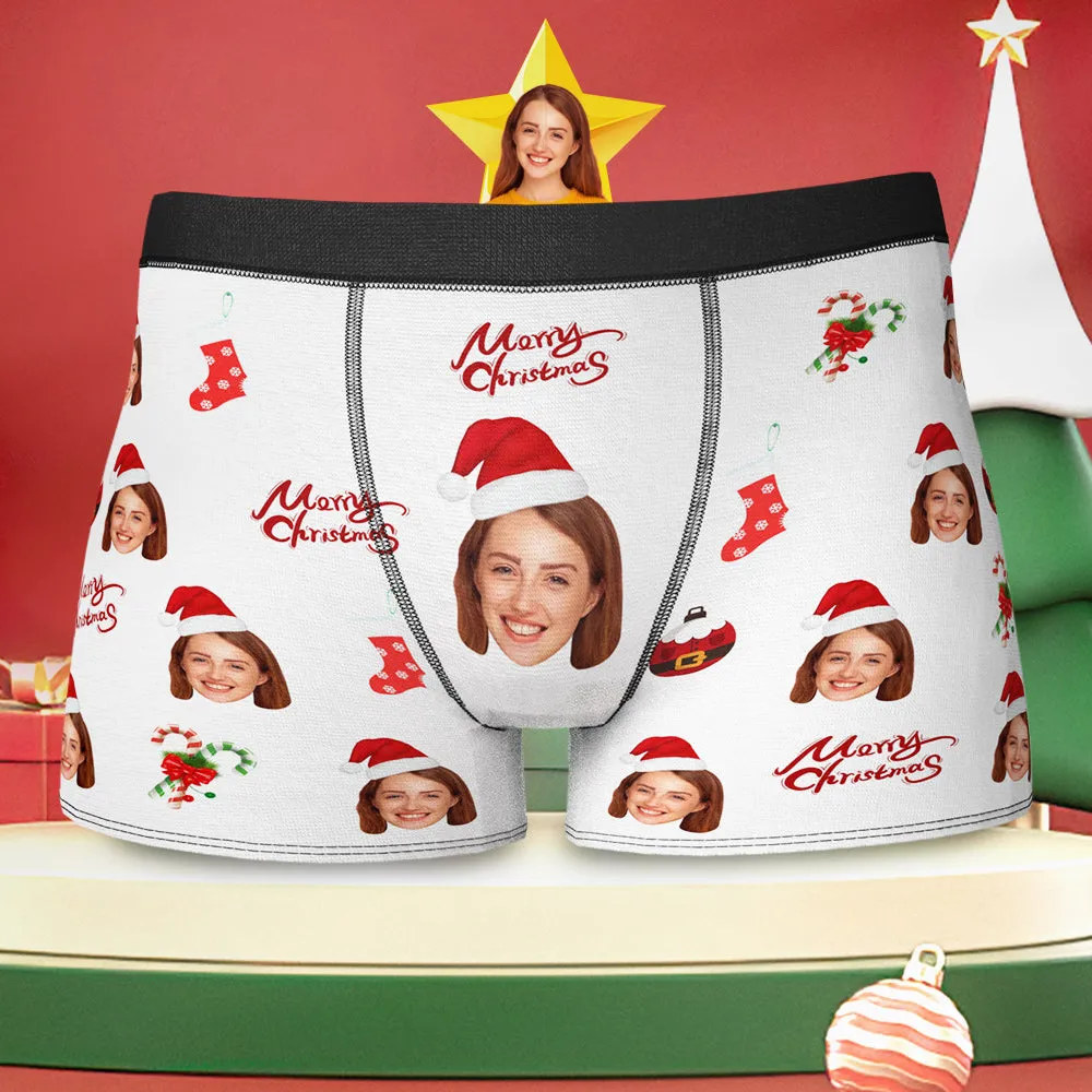 Custom Face Boxer Briefs Merry Christmas Personalised Face Underwear Christmas Gift