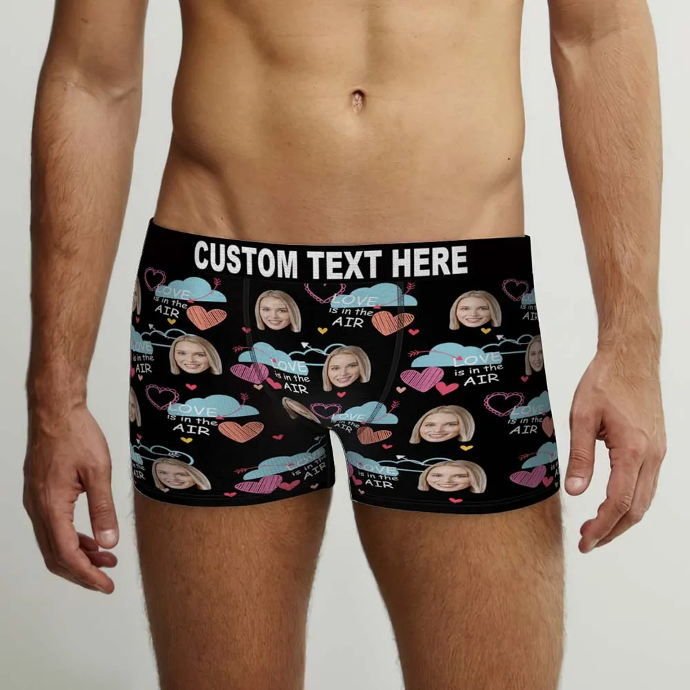 Custom Face Boxers Briefs Love Is In the Air Personalized Photo Underwear Gift for Him