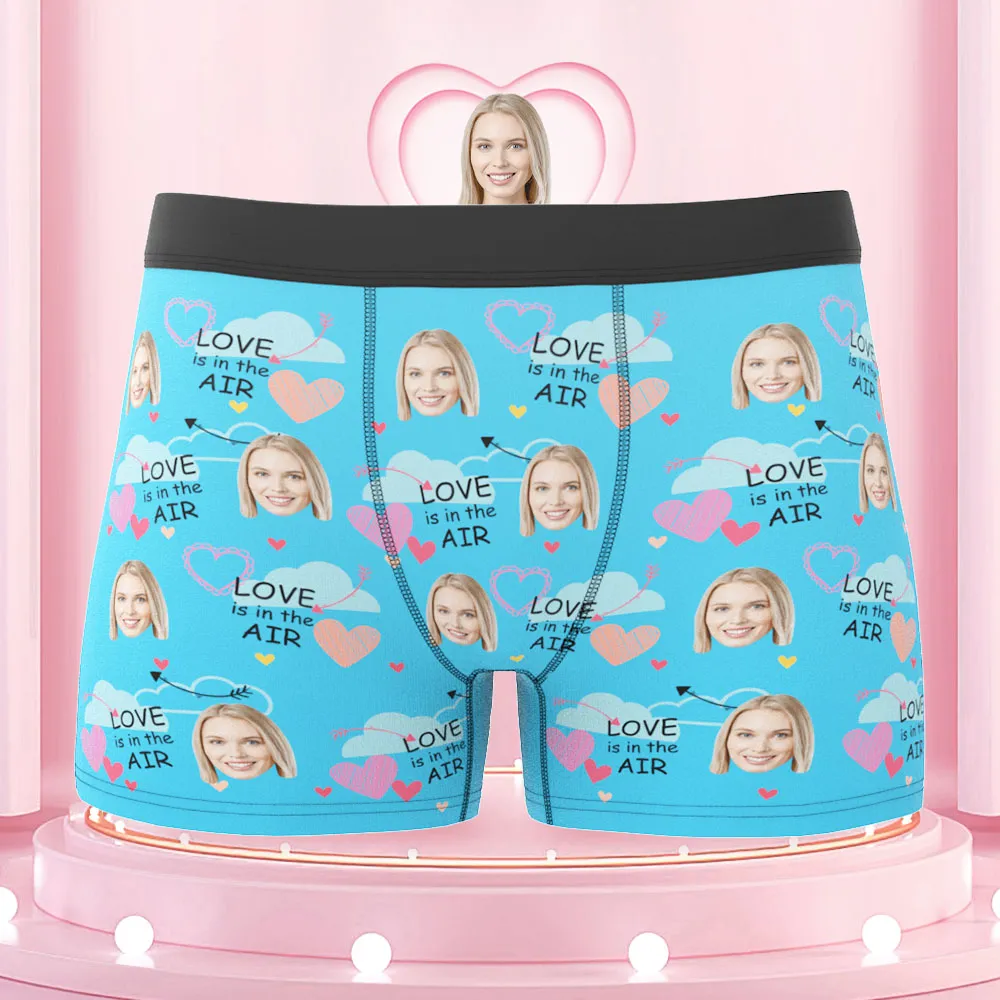 Custom Face Boxers Briefs Love Is In the Air Personalized Photo Underwear Gift for Him