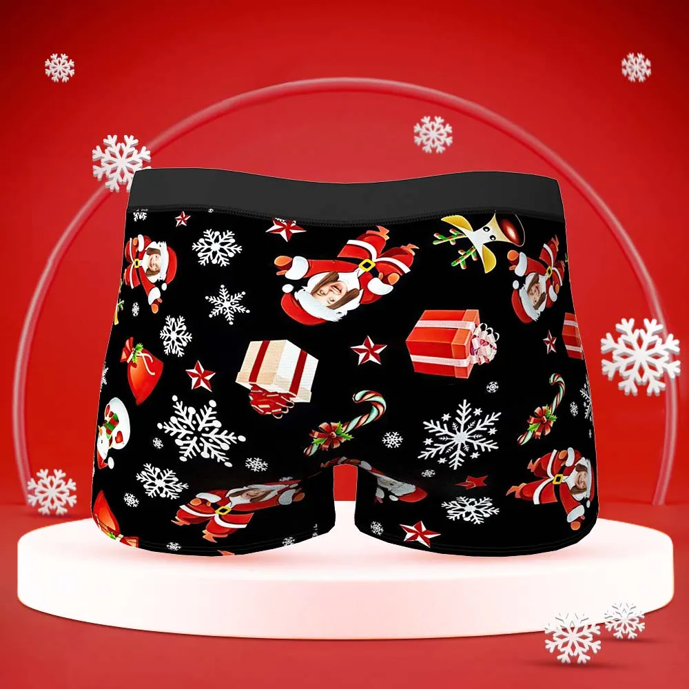 Custom Face Boxers Briefs Personalised Men's Shorts With Photo Santa Snowman Christmas Gifts