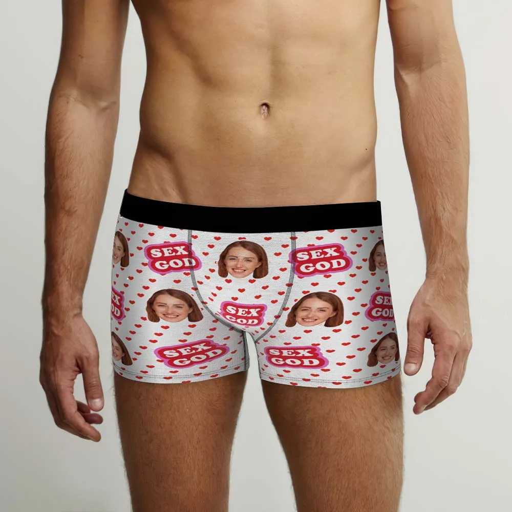 Custom Face Boxers Briefs Personalised Men's Shorts With Photo - Sex God