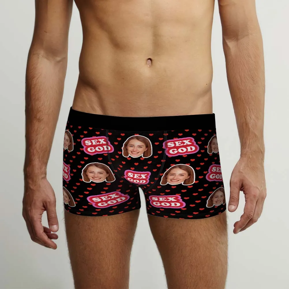 Custom Face Boxers Briefs Personalised Men's Shorts With Photo - Sex God