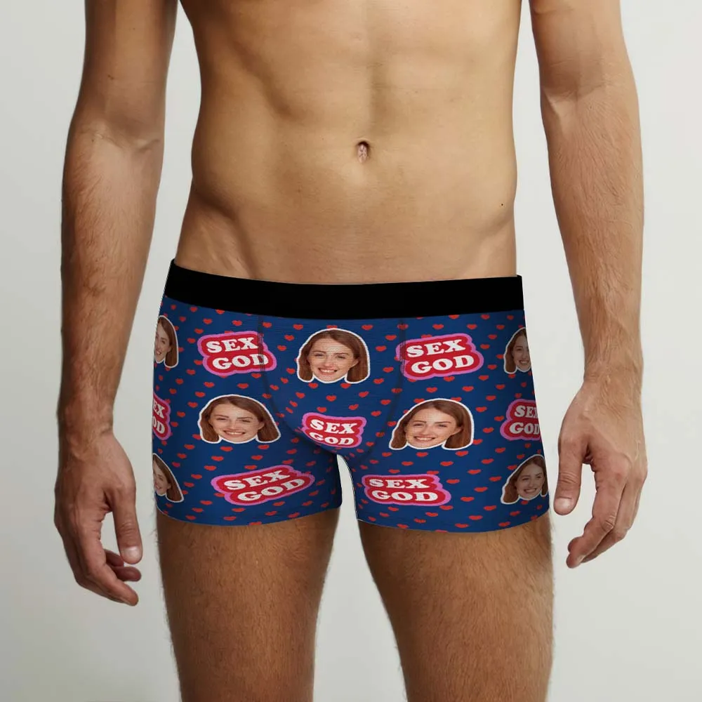 Custom Face Boxers Briefs Personalised Men's Shorts With Photo - Sex God