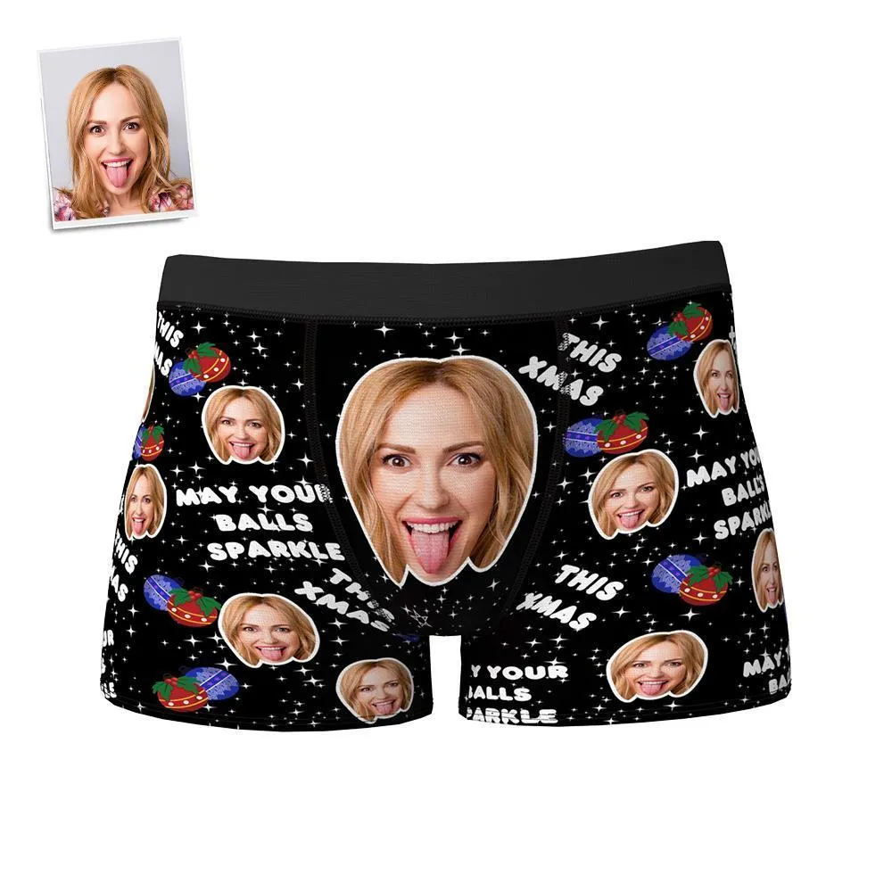 Custom Face Boxers Shorts MAY YOUR BALLS SPARKLE Personalised Photo Underwear Christmas Gift for Men