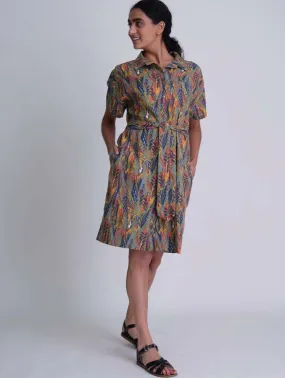 Dahlia Textured Cotton Shirt Dress | Print