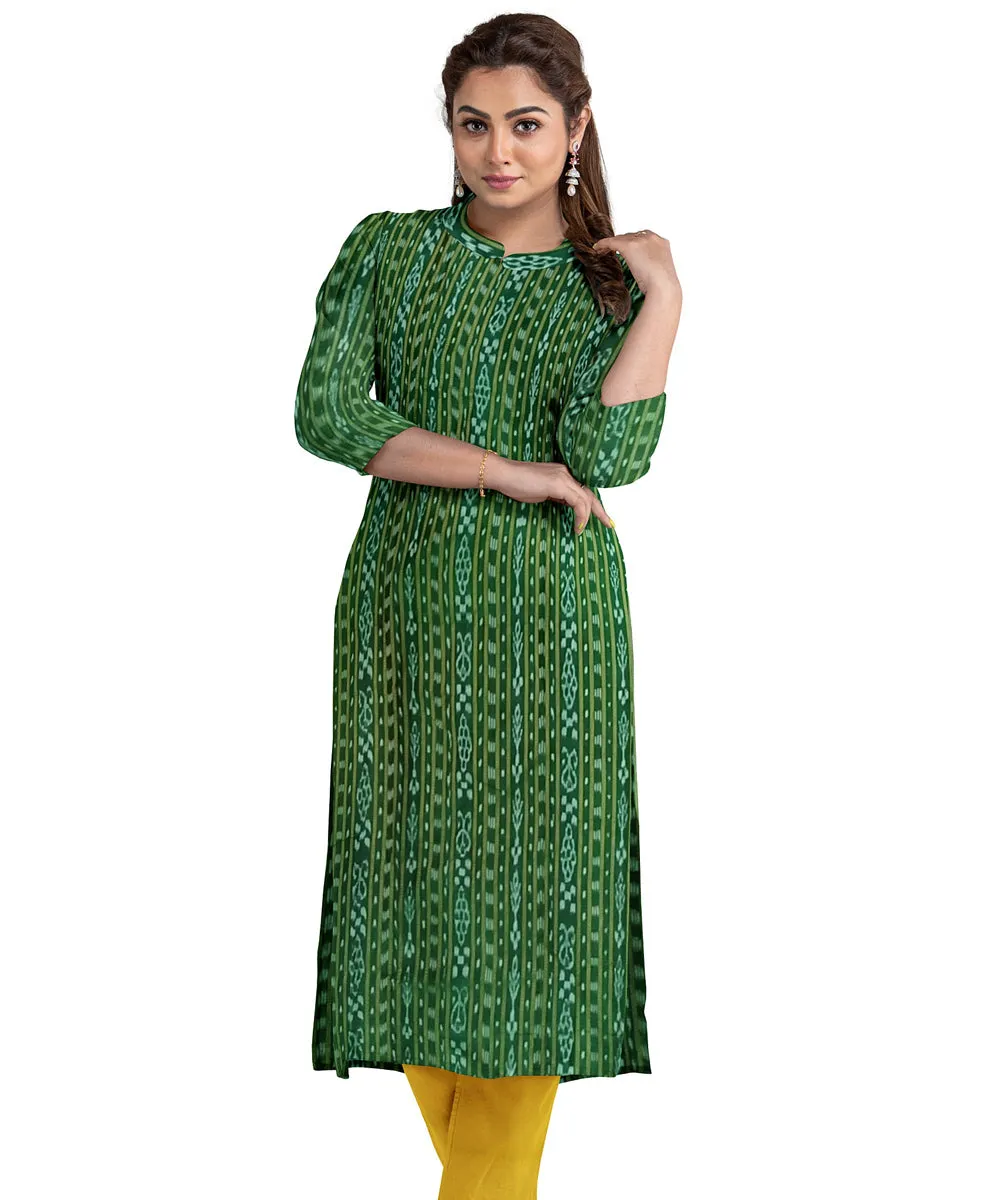 Dark green yellow handwoven cotton nuapatna dress material