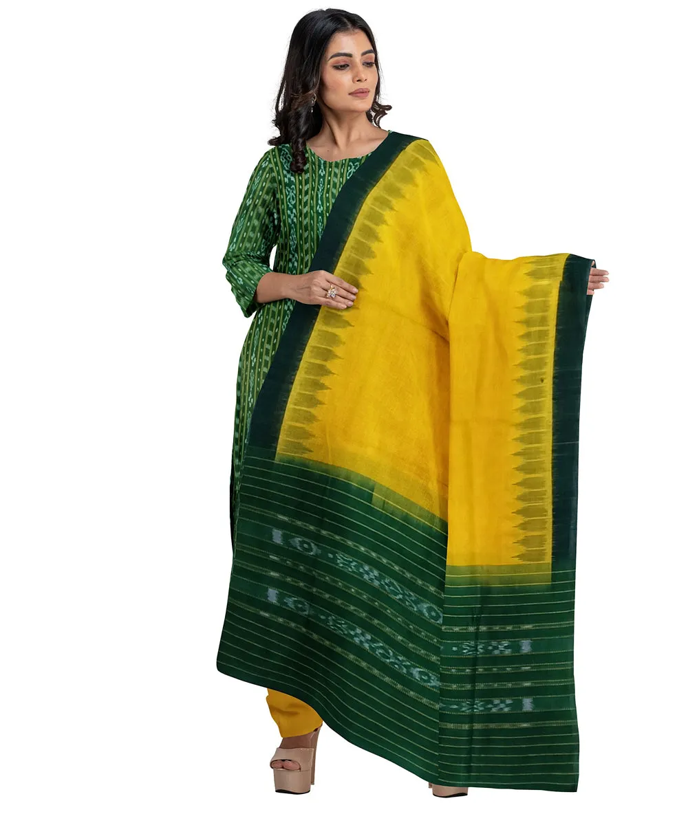 Dark green yellow handwoven cotton nuapatna dress material