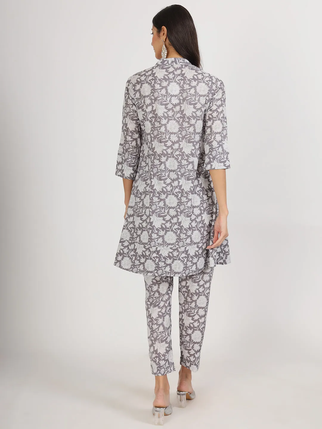 Divena Grey Floral Printed Cotton Co ord Set