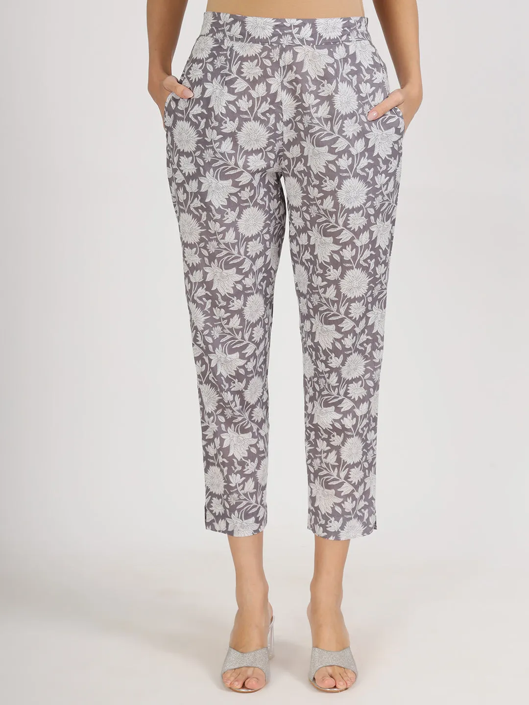 Divena Grey Floral Printed Cotton Co ord Set