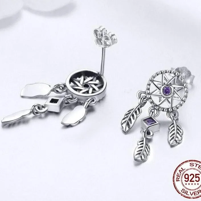 Dream Catcher Purple Cubic Zirconia 925 Sterling Silver Vintage Drop Earrings