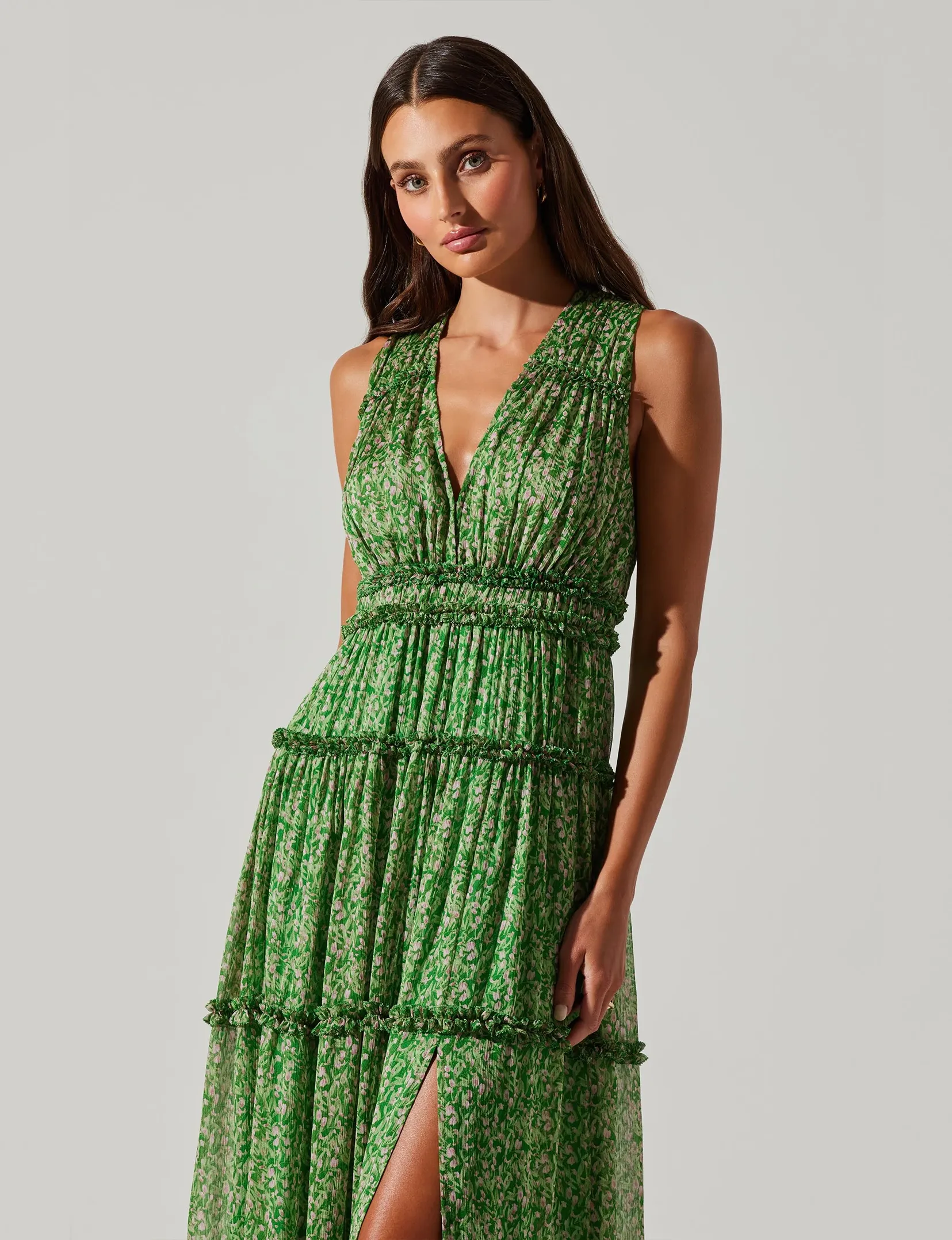 Edessa Maxi Dress, Green/Pink Floral