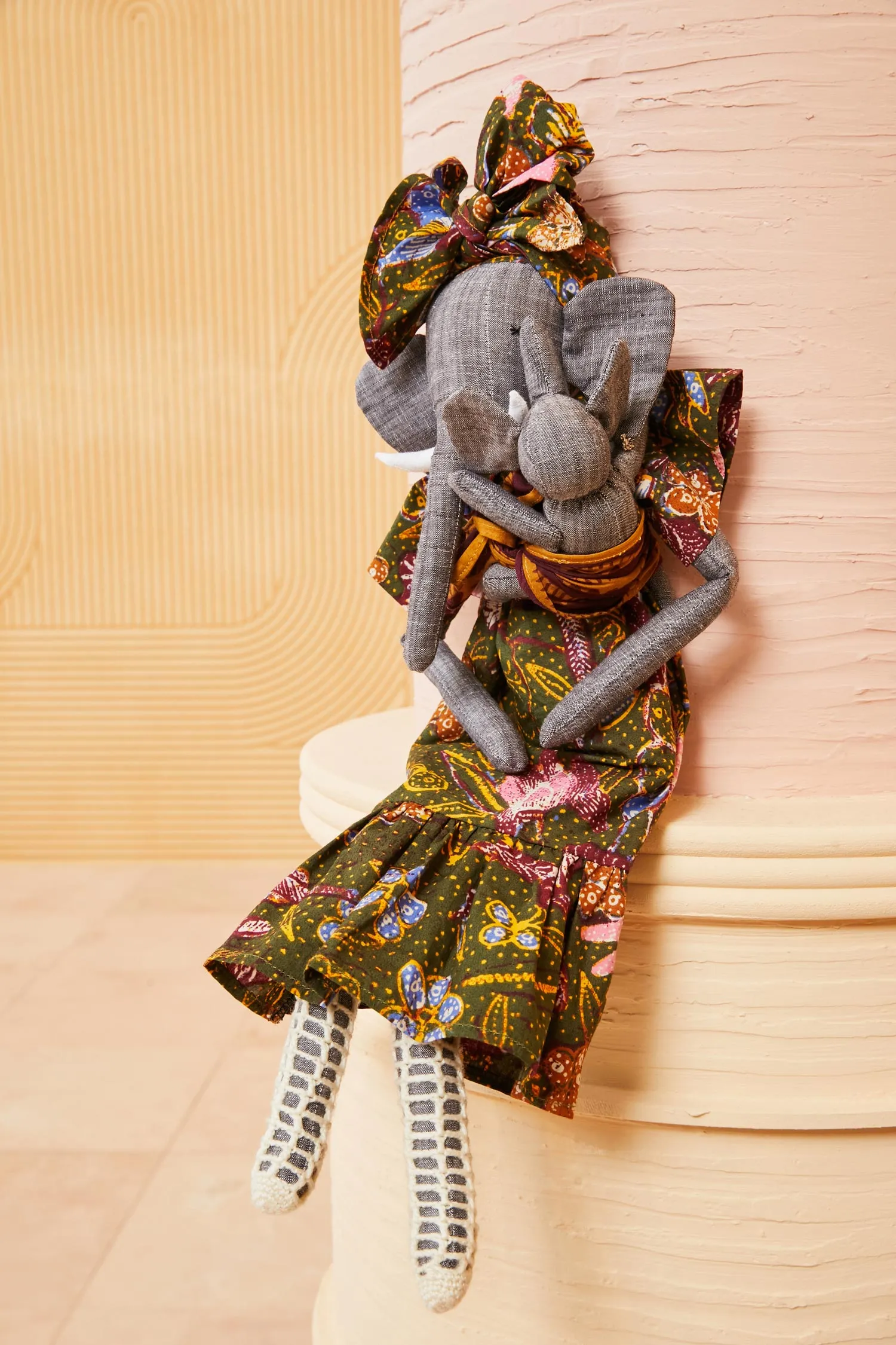 Elephant & Baby Doll - Pine Floral