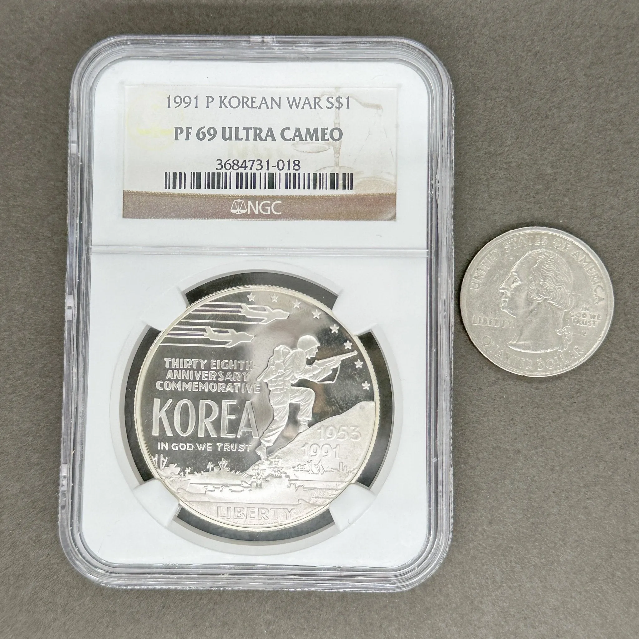 Estate 0.900 Fine Silver 1991 P Korean War s$1 Coin NGC PF69