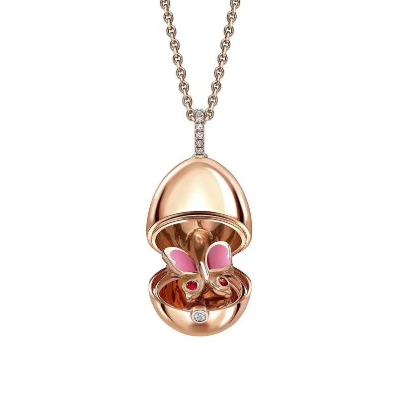 Fabergé Essence Pink Lacquer Butterfly Surprise Locket 18K Rose Gold