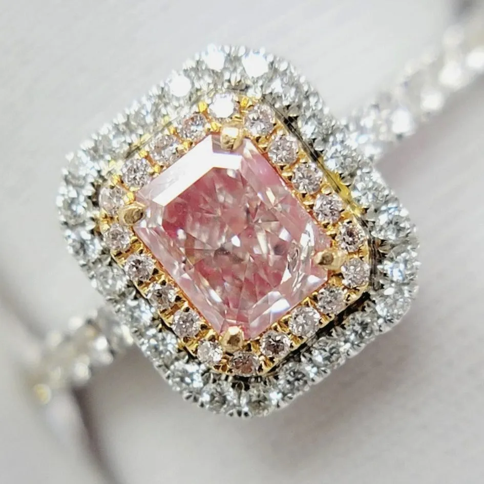 FAINT PINK DIAMOND RING | Radiant Cut Pink Diamond Engagement Ring