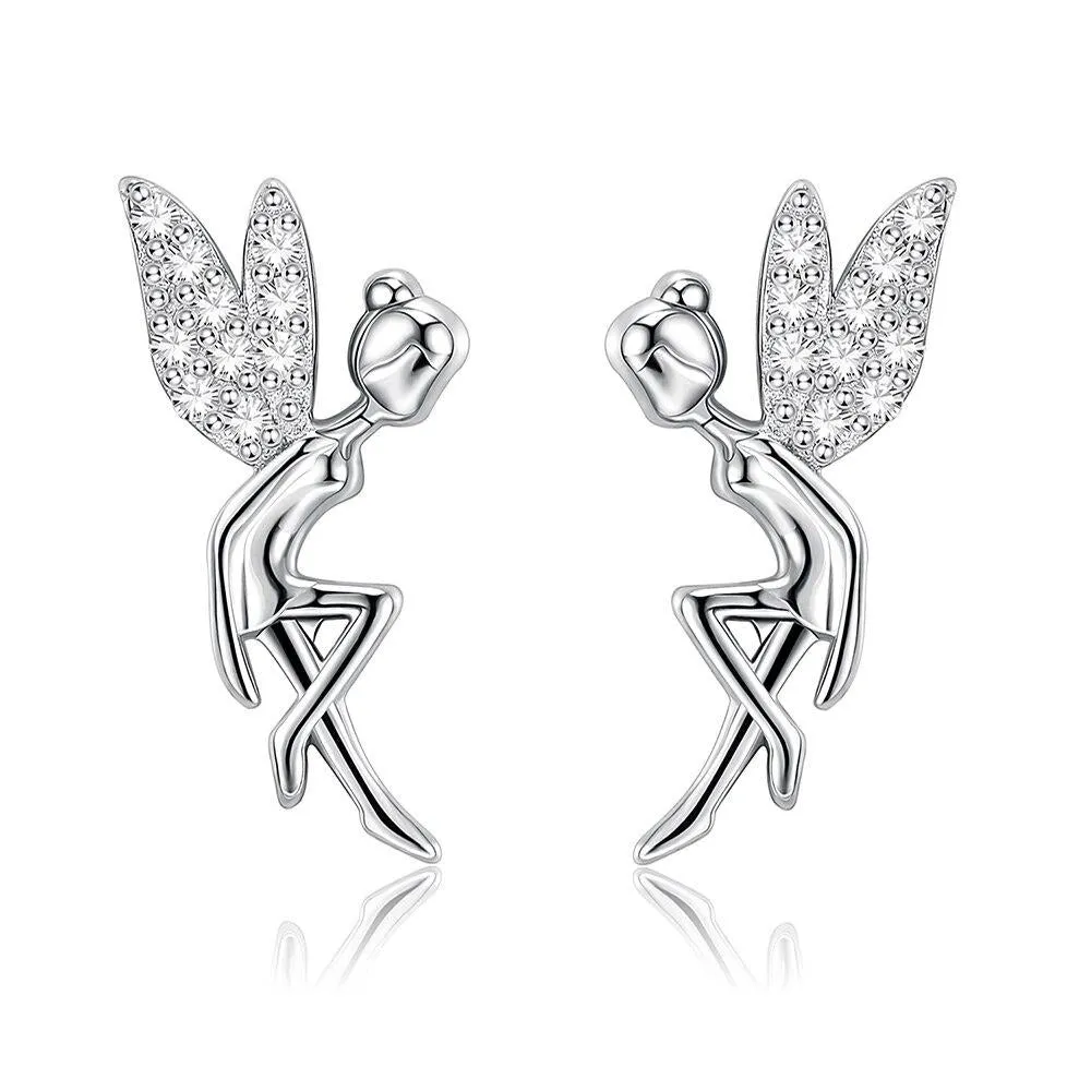 Fairy Angel Cubic Zirconia 925 Sterling Silver Luxury Stud Earrings