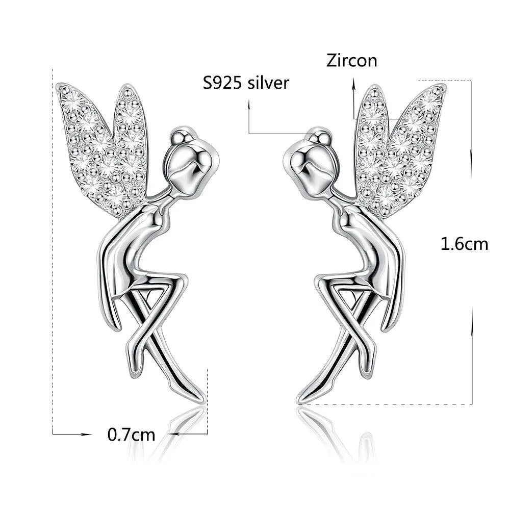 Fairy Angel Cubic Zirconia 925 Sterling Silver Luxury Stud Earrings