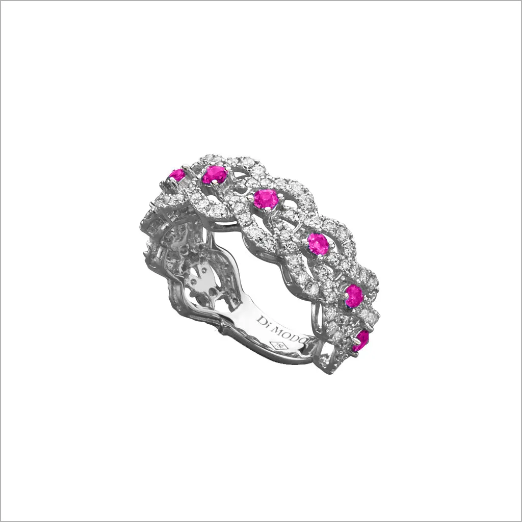 Fiamma 18k White Gold & Pink Sapphire Ring with Diamonds