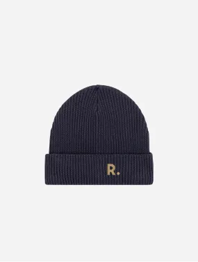 Fisherman Embroidered Organic Cotton Beanie | French Navy