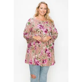 Floral, Bubble Sleeve Tunic Top