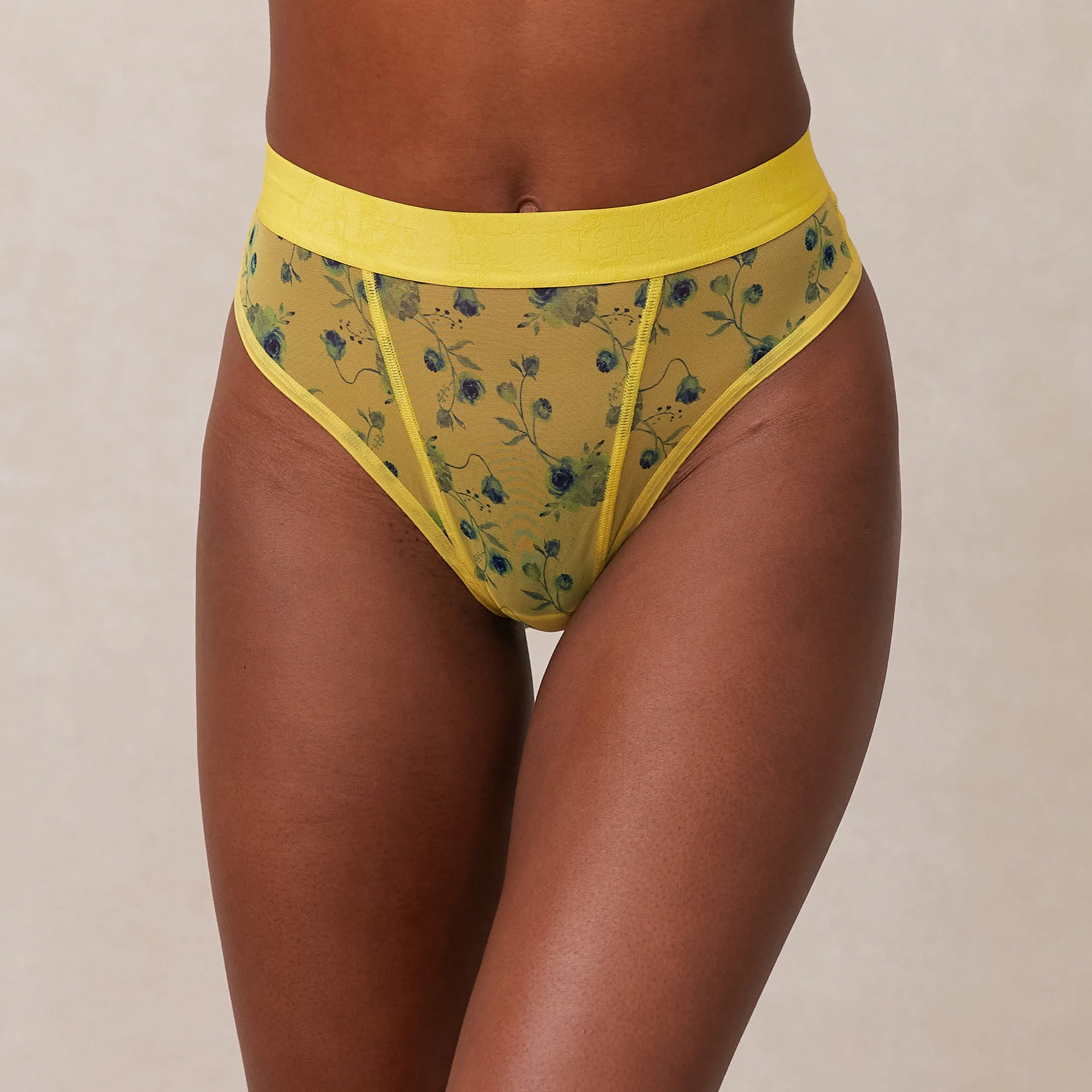 Floral Mesh Thong - Yellow