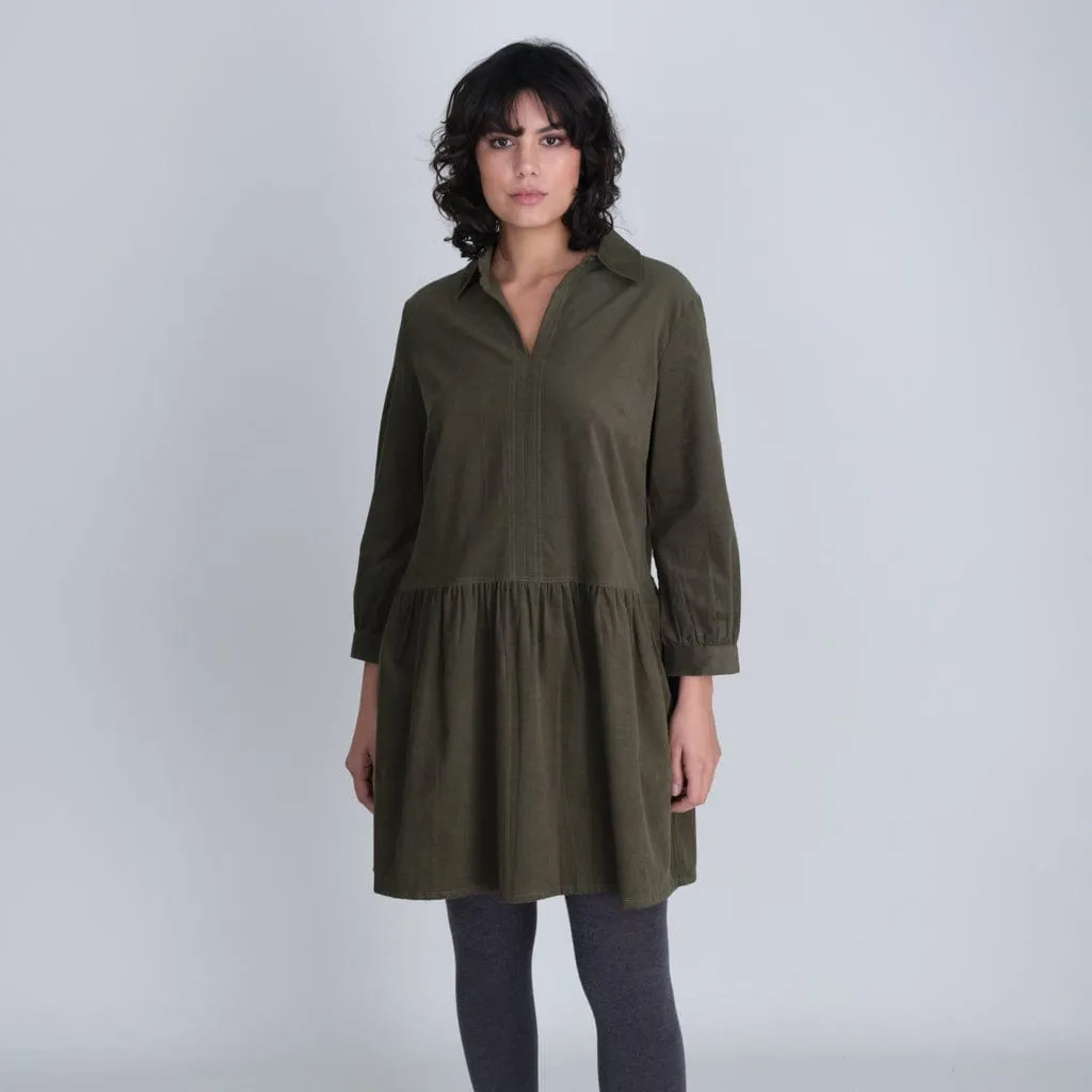 Frankie Cotton Corduroy Casual Dress | Olive