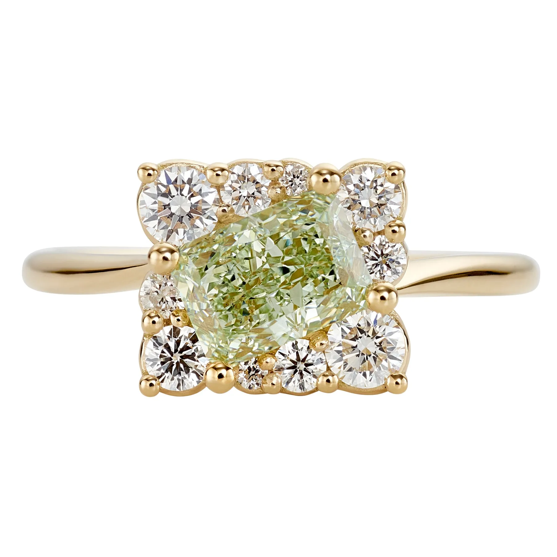 Golden Spiral Engagement Ring with a Fancy Green Diamond