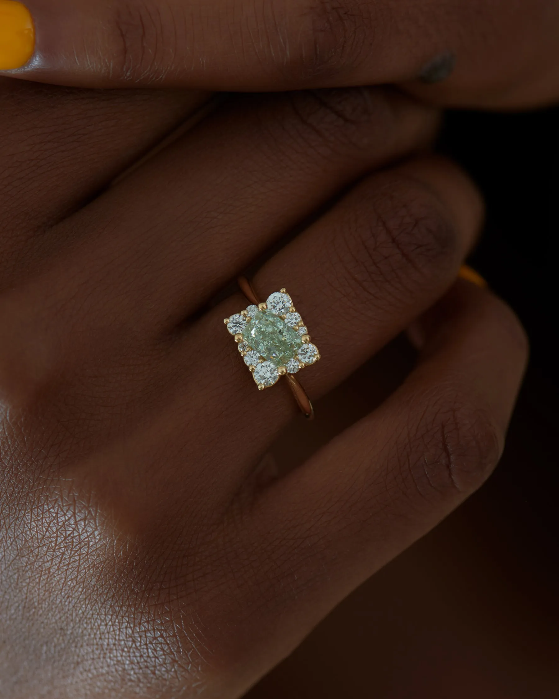 Golden Spiral Engagement Ring with a Fancy Green Diamond