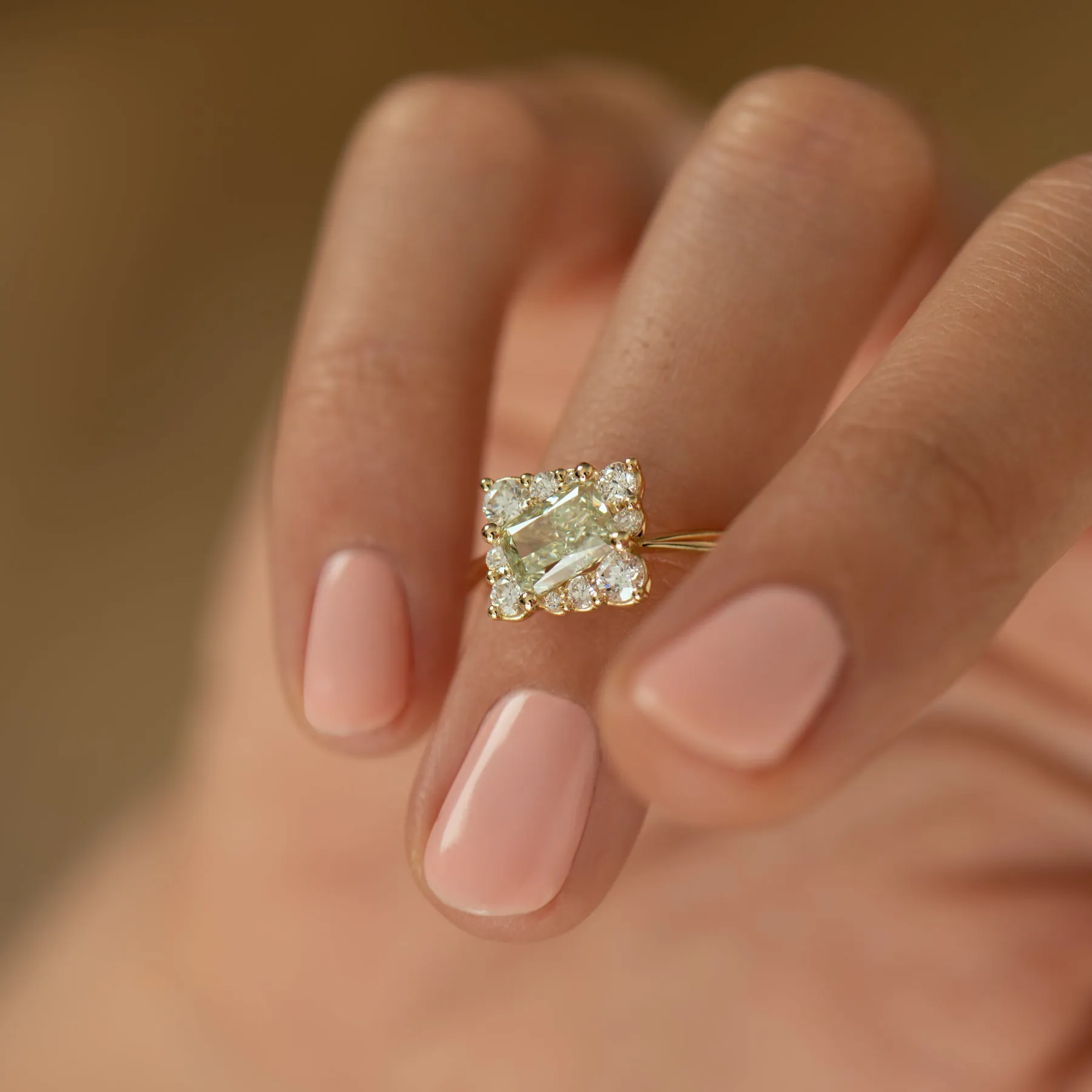 Golden Spiral Engagement Ring with a Fancy Green Diamond