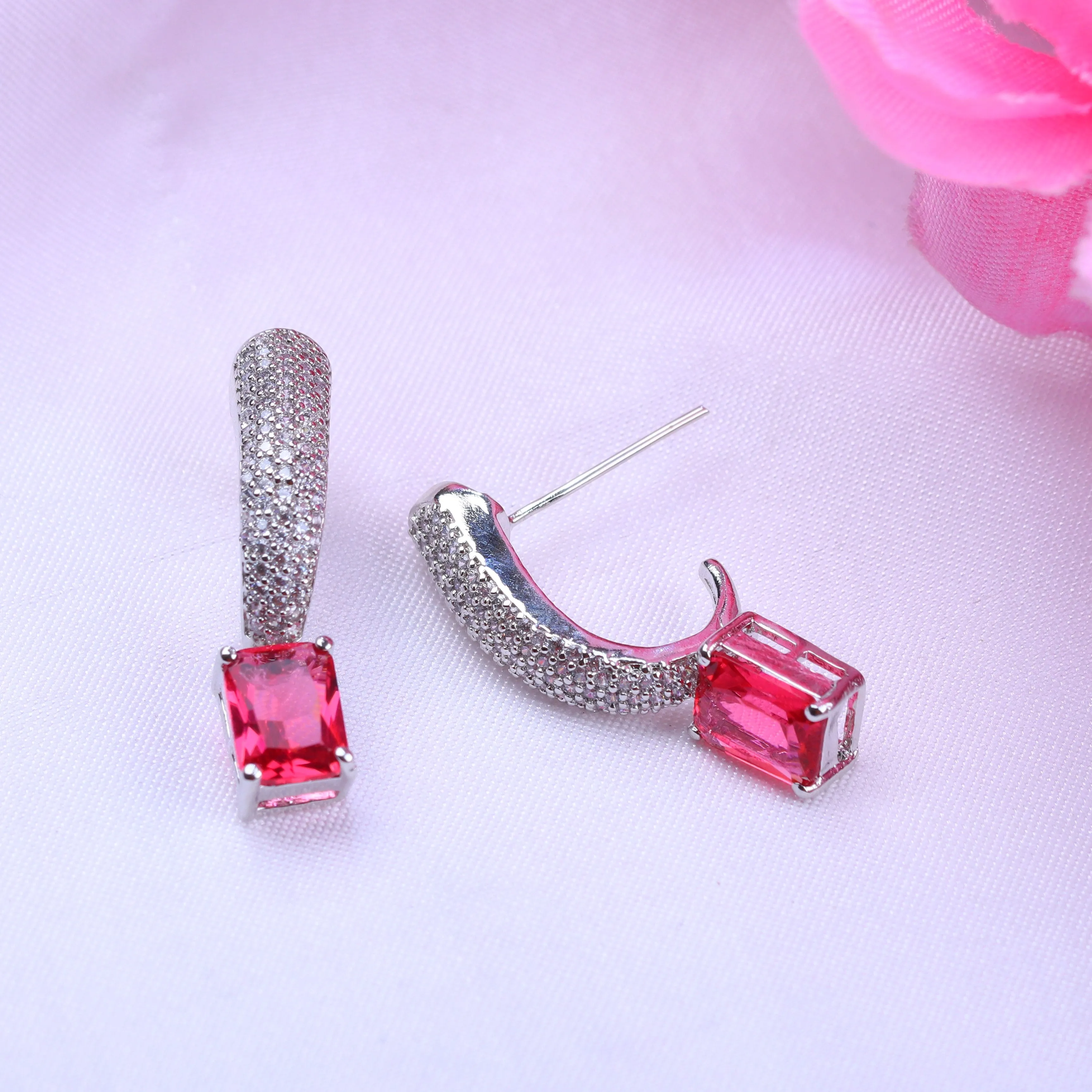 G.Silver Pink Stone Earrings.